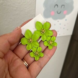 Green Flower Clay Earrings